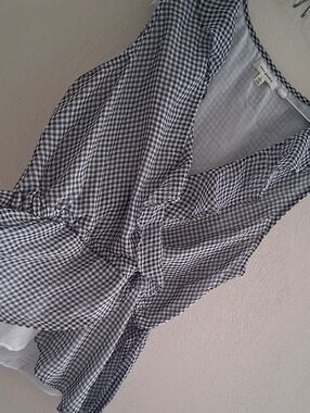 Max Studio Black & White Gingham Wrap Blouse